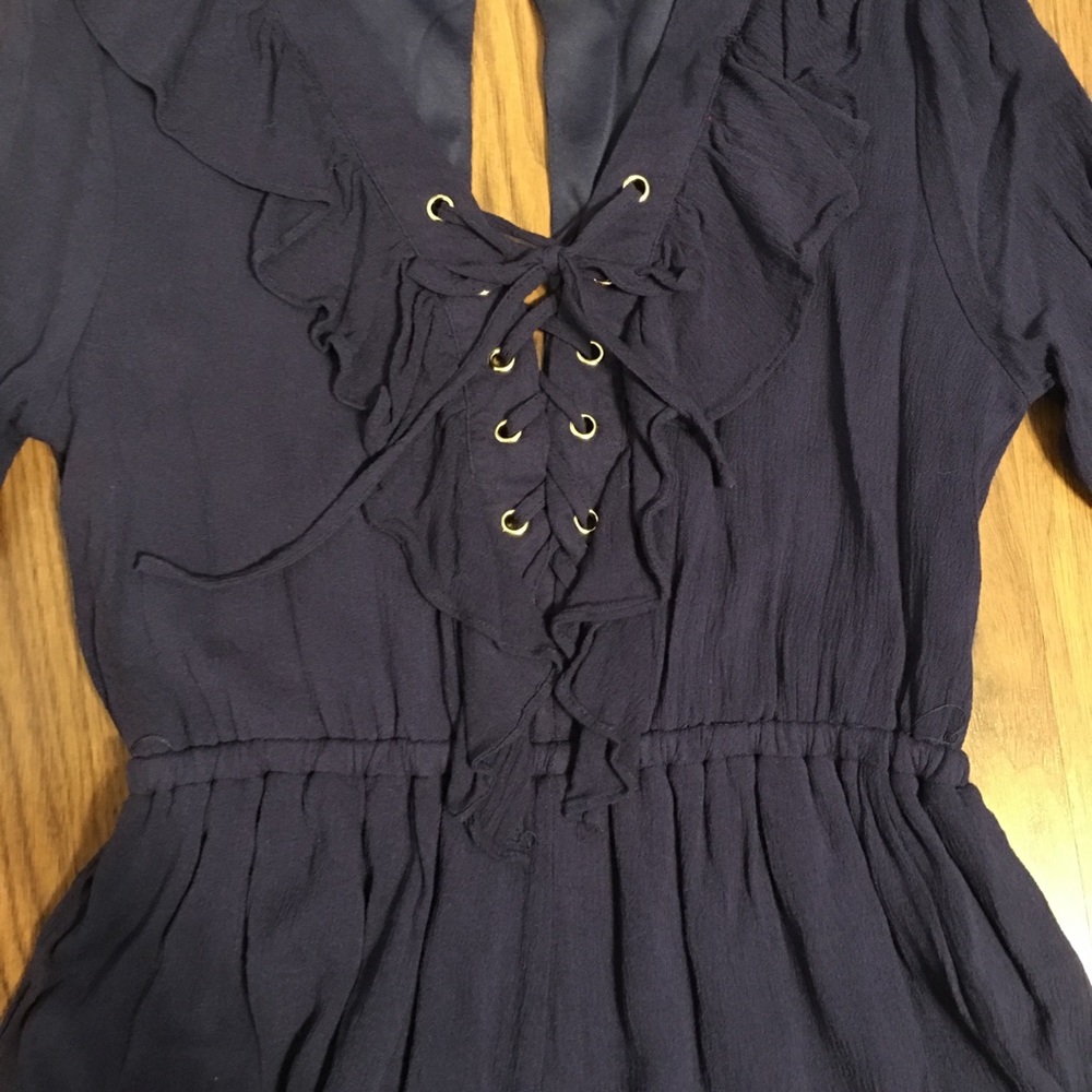 Size small navy blue lace up romper - Picture 3 of 8